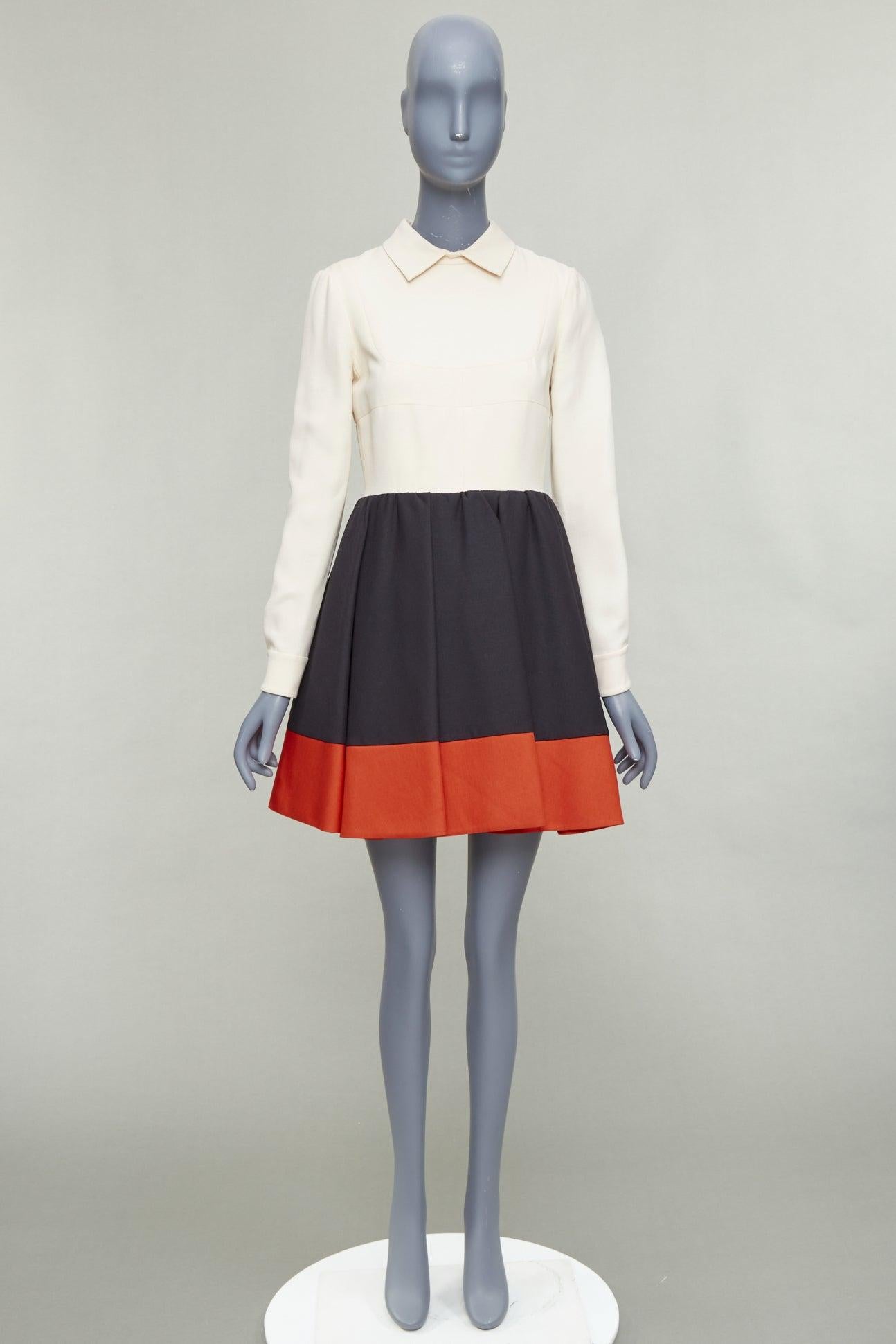 VALENTINO cream red black wool silk colorblocked cocktail dress US4 S im Angebot 5
