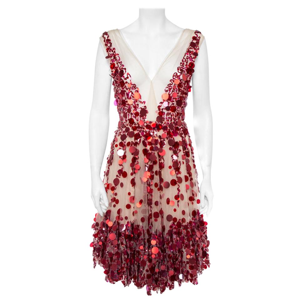 Valentino and Red Paillette Embellished Tulle Dress M For at