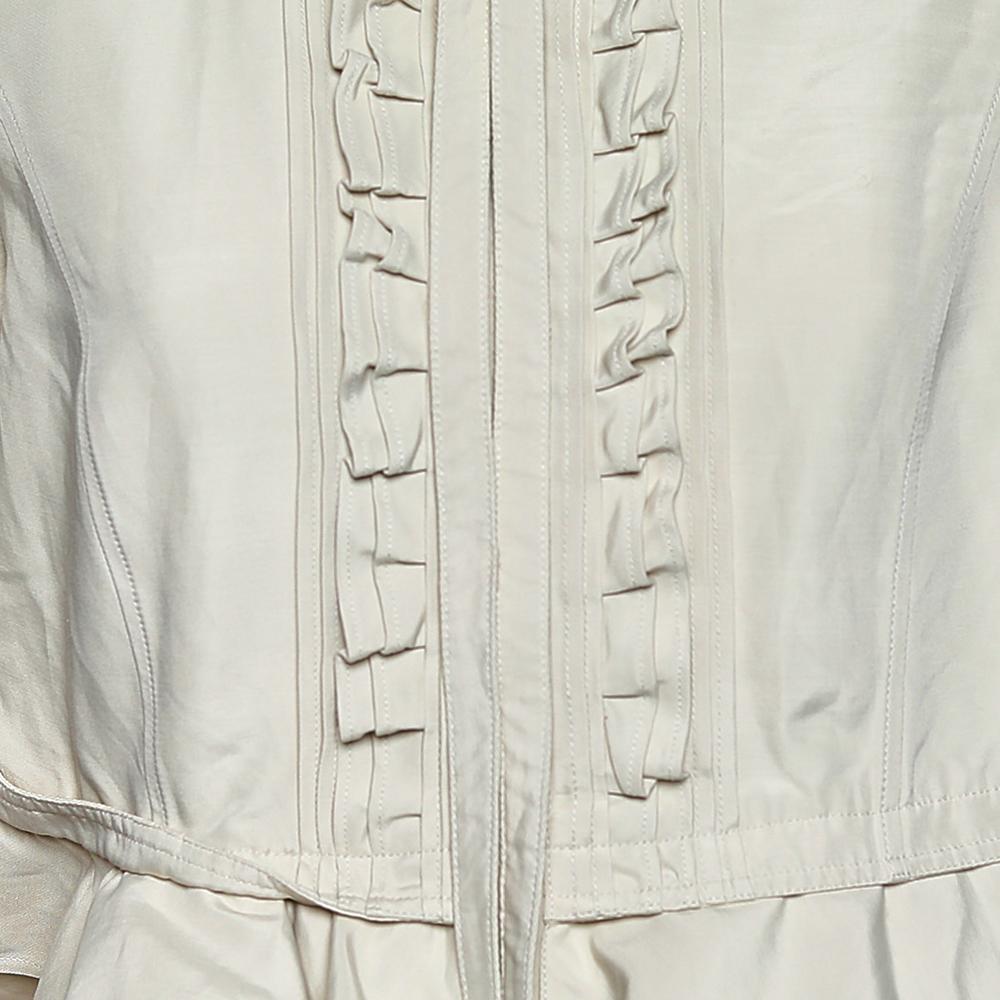 Valentino Cream Ruffled Cotton Zip Front Jacket M In Good Condition For Sale In Dubai, Al Qouz 2