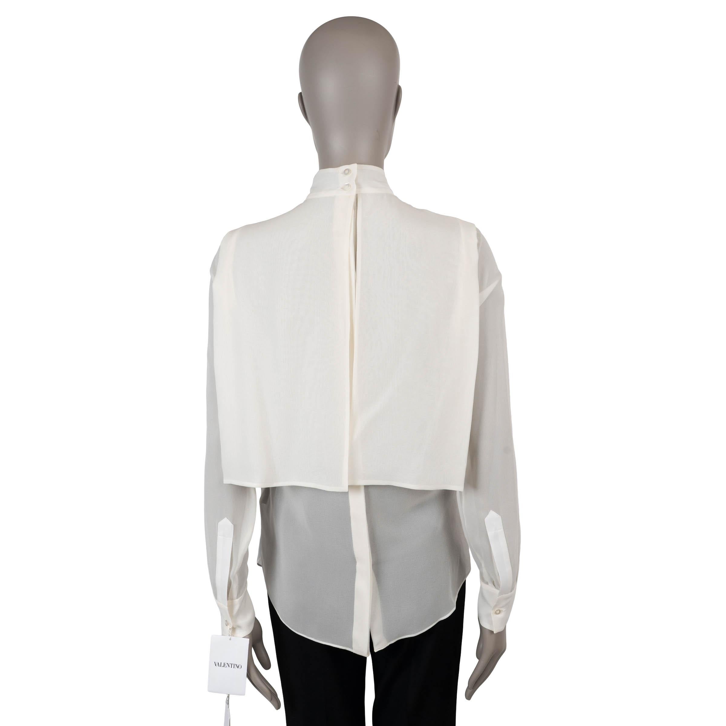 Gris Blouse en soie crème VALENTINO 2015 LAYERED  Chemise 38 XS en vente