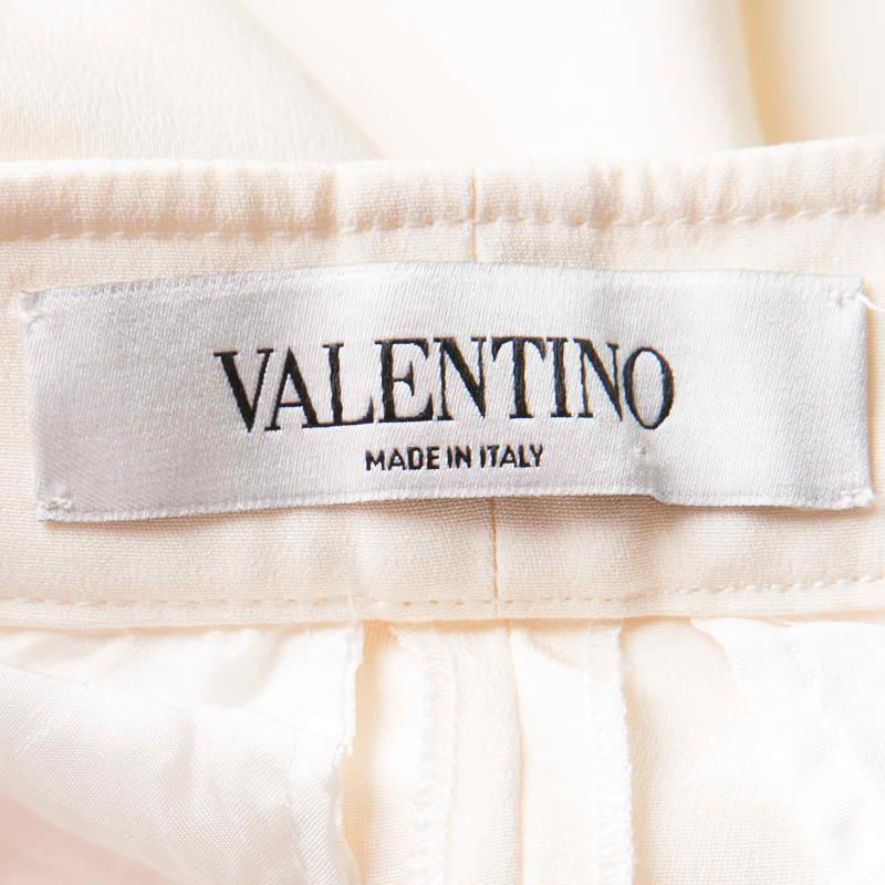 Beige Valentino Cream Silk High Waist Wide Leg Trousers S