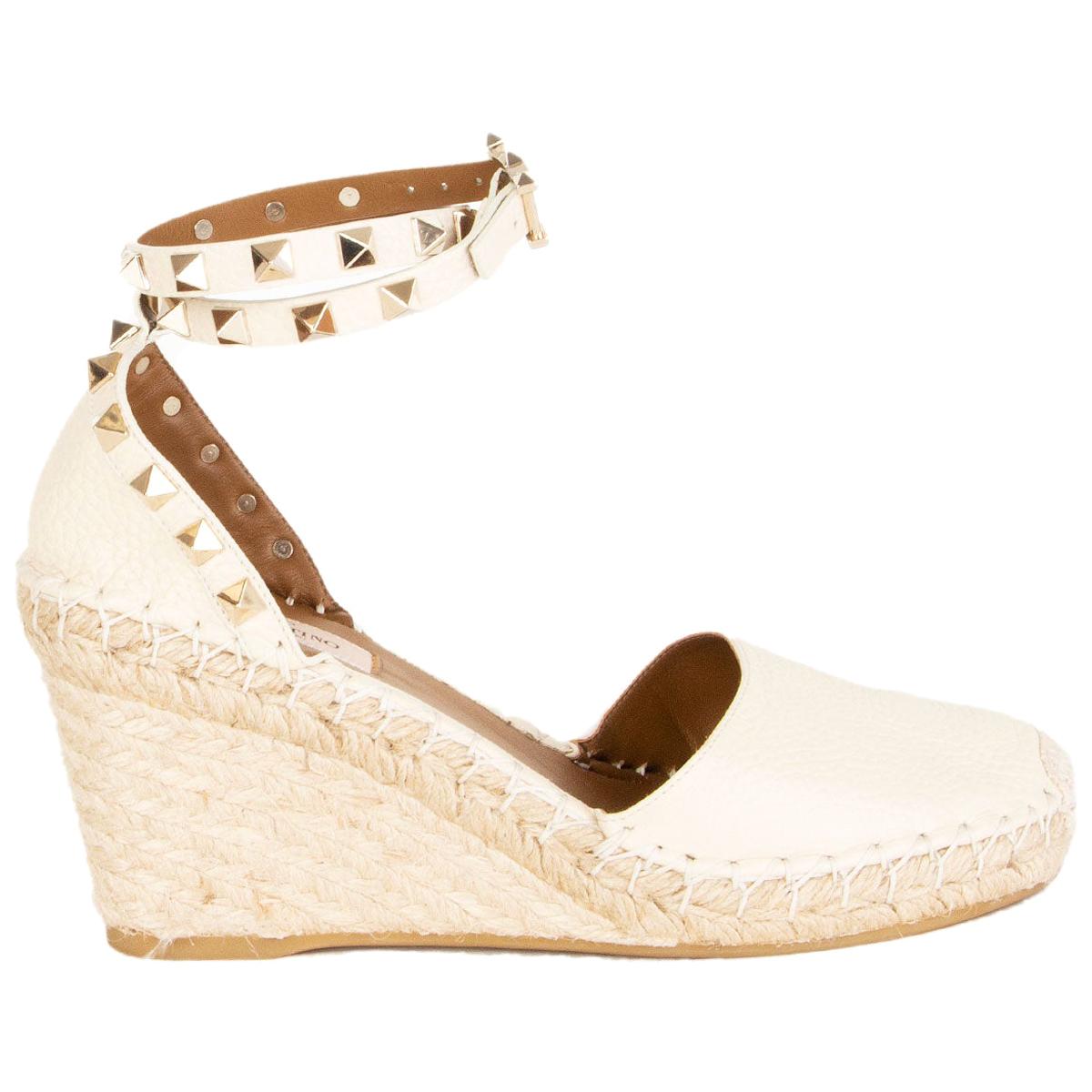 VALENTINO cream white leather ROCKSTUD Wedge Sandals Shoes 36