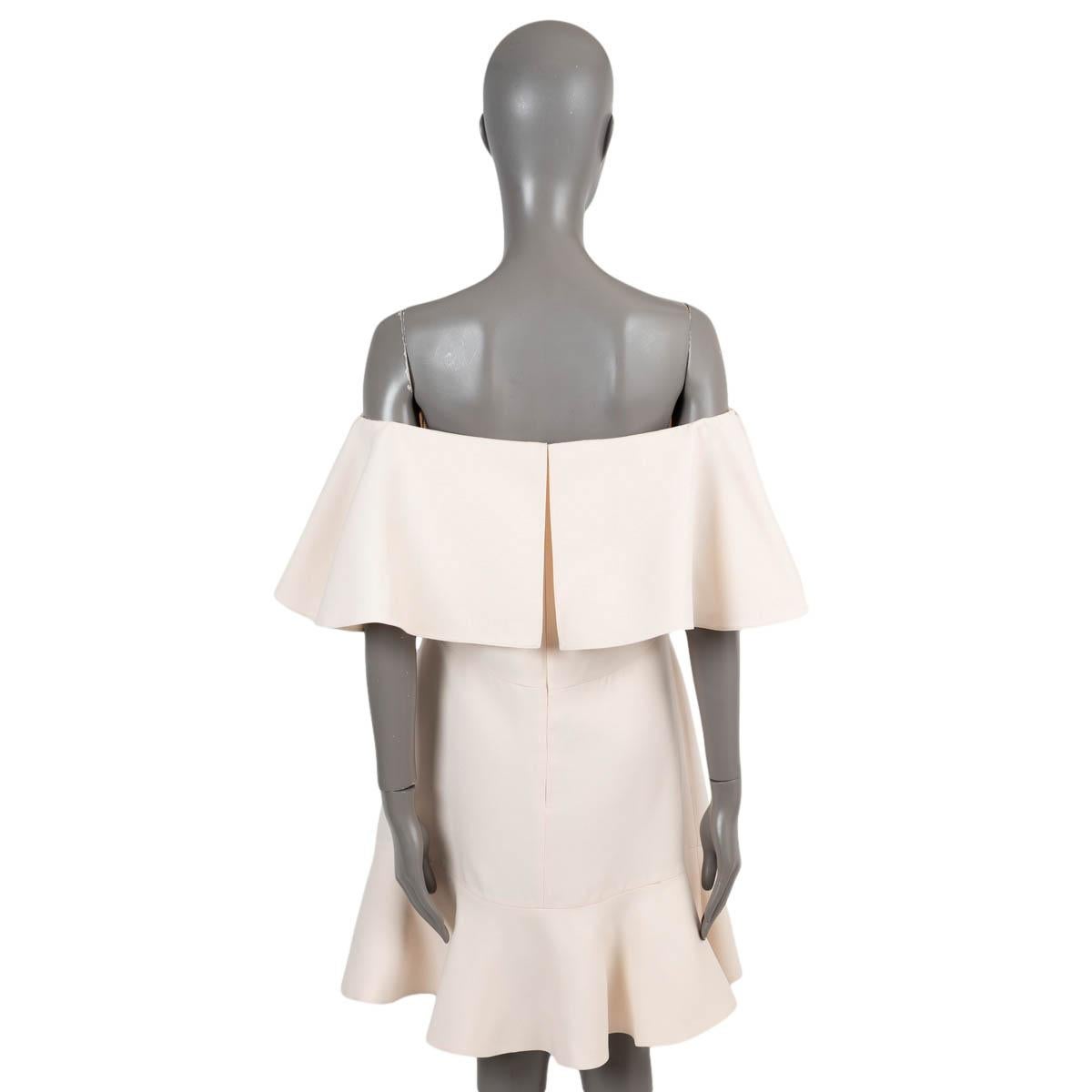 Beige VALENTINO cream wool 2017 RUFFLED OFF-SHOULDER CREPE Dress 46 XL