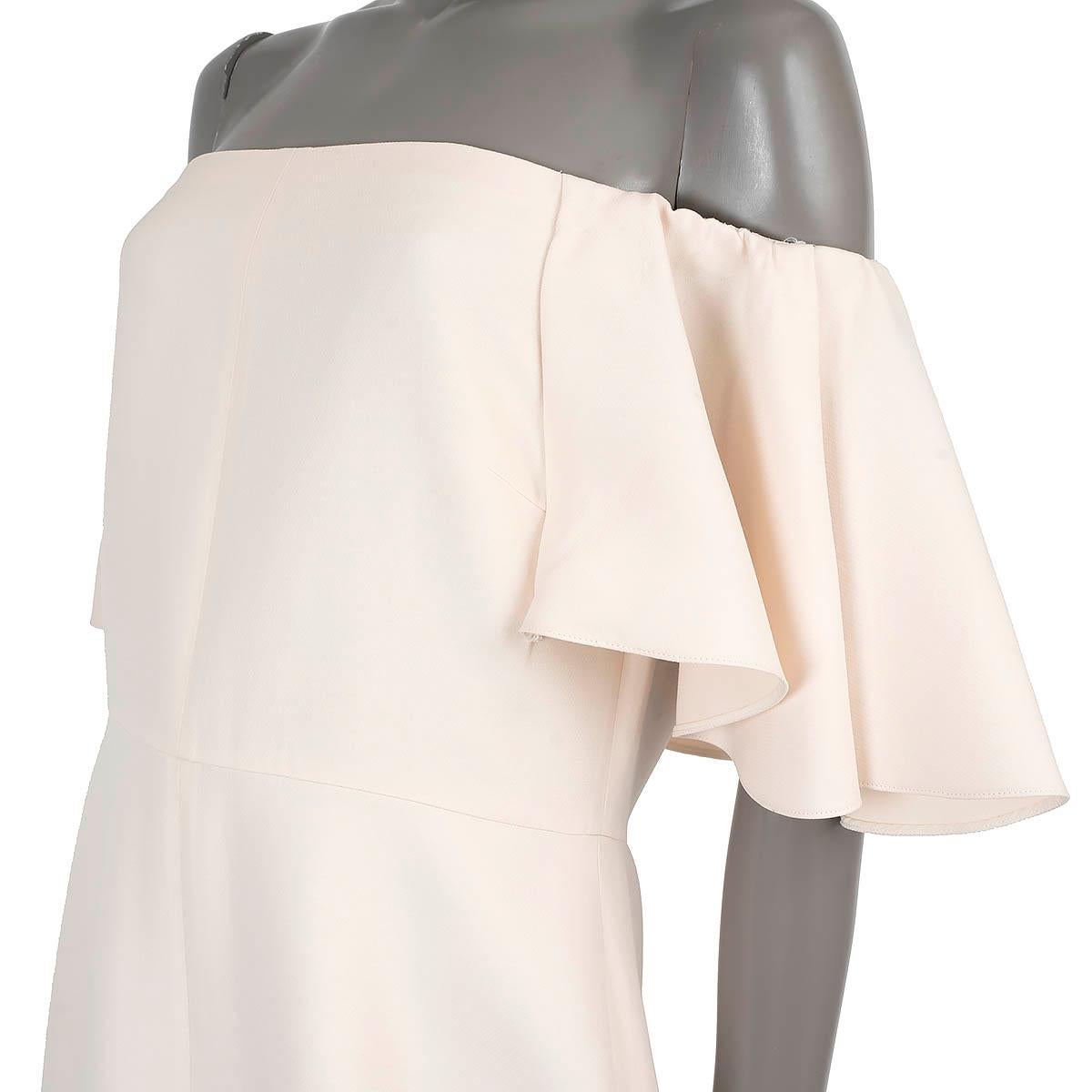 Women's VALENTINO cream wool 2017 RUFFLED OFF-SHOULDER CREPE Dress 46 XL