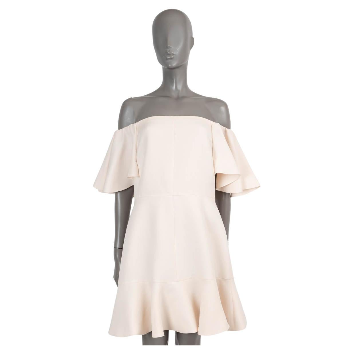 VALENTINO cream wool 2017 RUFFLED OFF-SHOULDER CREPE Dress 46 XL For Sale