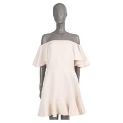 VALENTINO cream wool 2017 RUFFLED OFF-SHOULDER CREPE Dress 46 XL