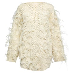 Valentino - Maglia in lana color crema con manica lunga impreziosita da piume - M