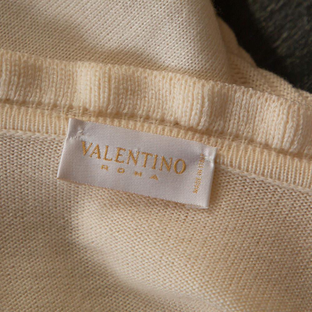 Women's Valentino Cream Wool Knit Lace Trim Sweater & Cardigan Set M For Sale