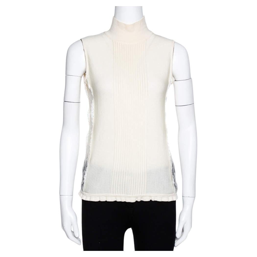 Valentino Cream Wool Knit Lace Trim Sweater & Cardigan Set M For Sale