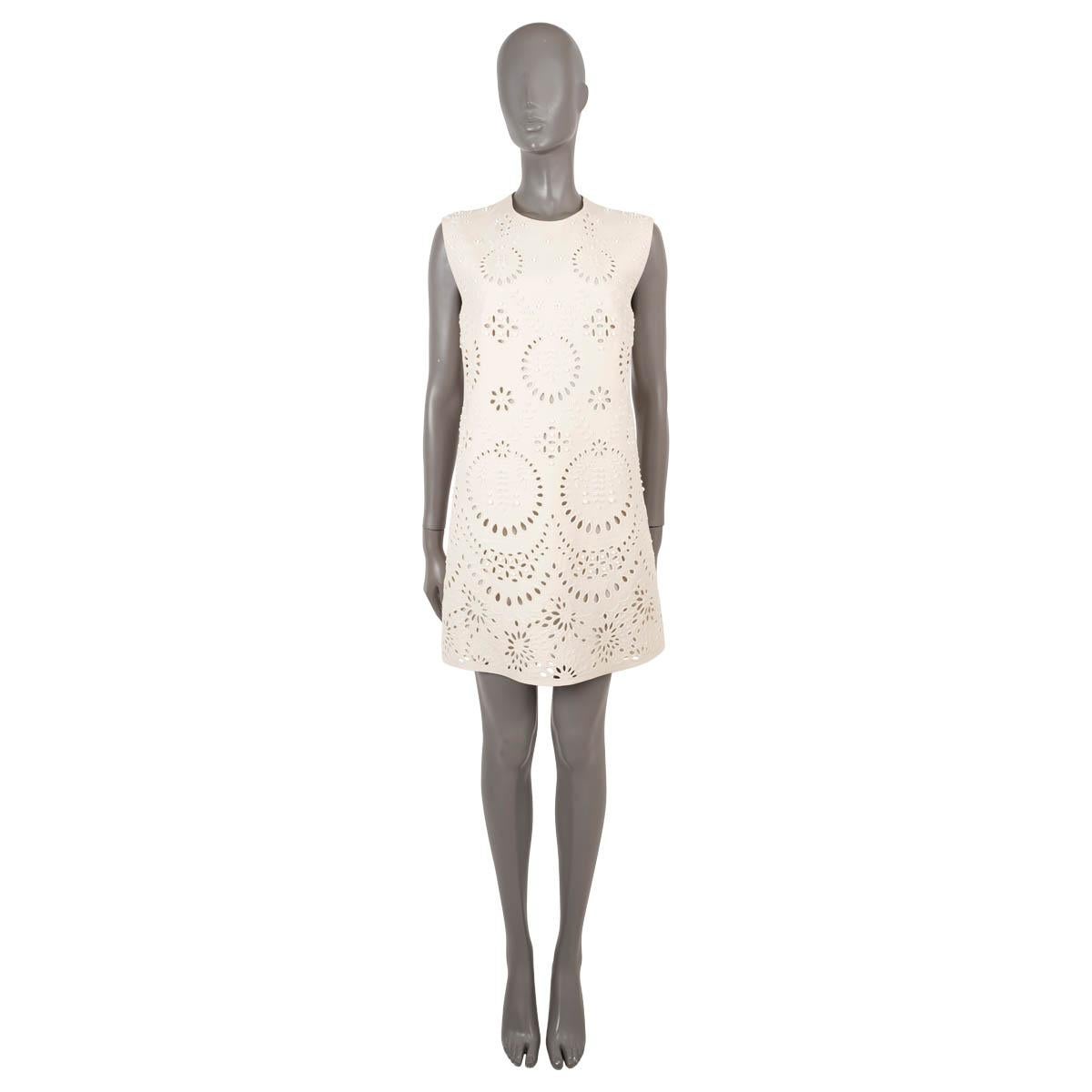 Women's VALENTINO cream wool & silk 2021 BRODERIE ANGLAISE MINI Dress M For Sale