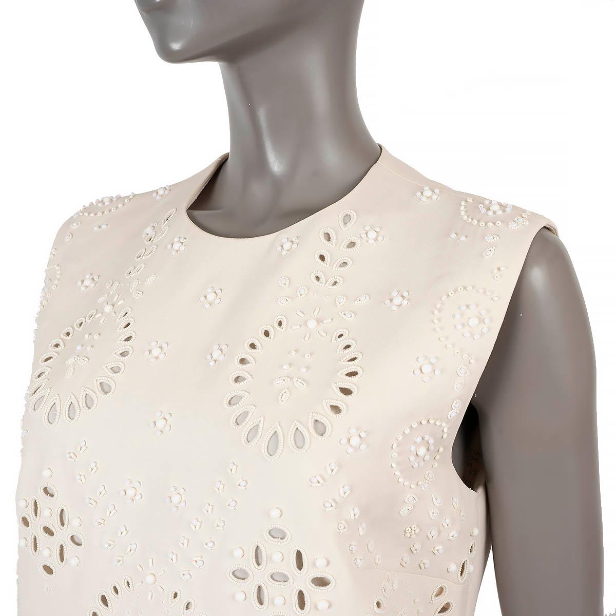 VALENTINO cream wool & silk 2021 BRODERIE ANGLAISE MINI Dress M For Sale 1