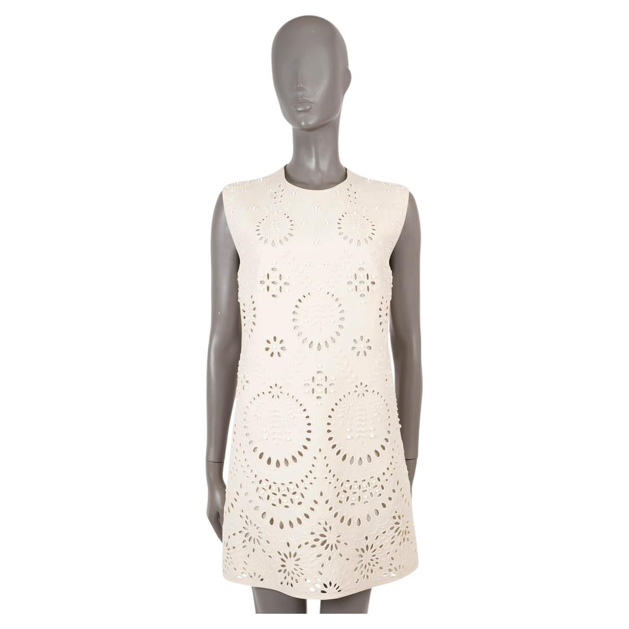 VALENTINO cream wool & silk 2021 BRODERIE ANGLAISE MINI Dress M For Sale
