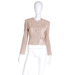 Valentino Creamy Sand Beige Cropped Nubby Linen Blend Jacket w Silk Ribbon