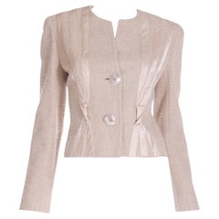 Valentino Creamy Sand Beige Cropped Nubby Linen Blend Jacket w Silk Ribbon