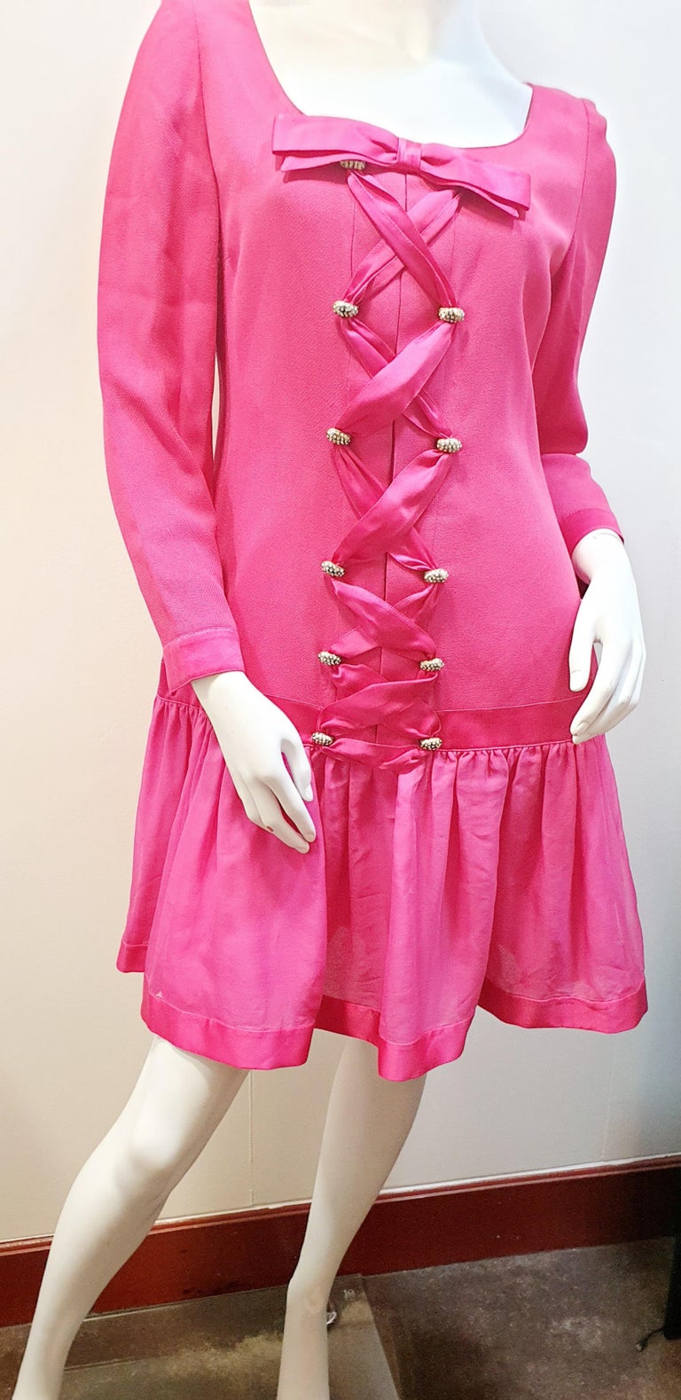 Valentino crepe and chiffon vintage pink dress with golden and swarosky