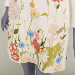 VALENTINO Crepe Couture ivory wool silk floral embroidered A-line dress IT38 XS