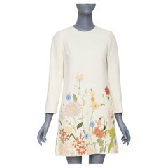 VALENTINO Crepe Couture ivory wool silk floral embroidered A-line dress IT38 XS