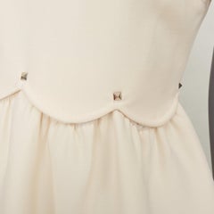 VALENTINO Crepe Couture silver Rockstud scalloped waist Bambolina dress IT42 M
