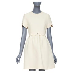 VALENTINO Crepe Couture silver Rockstud scalloped waist Bambolina dress IT42 M