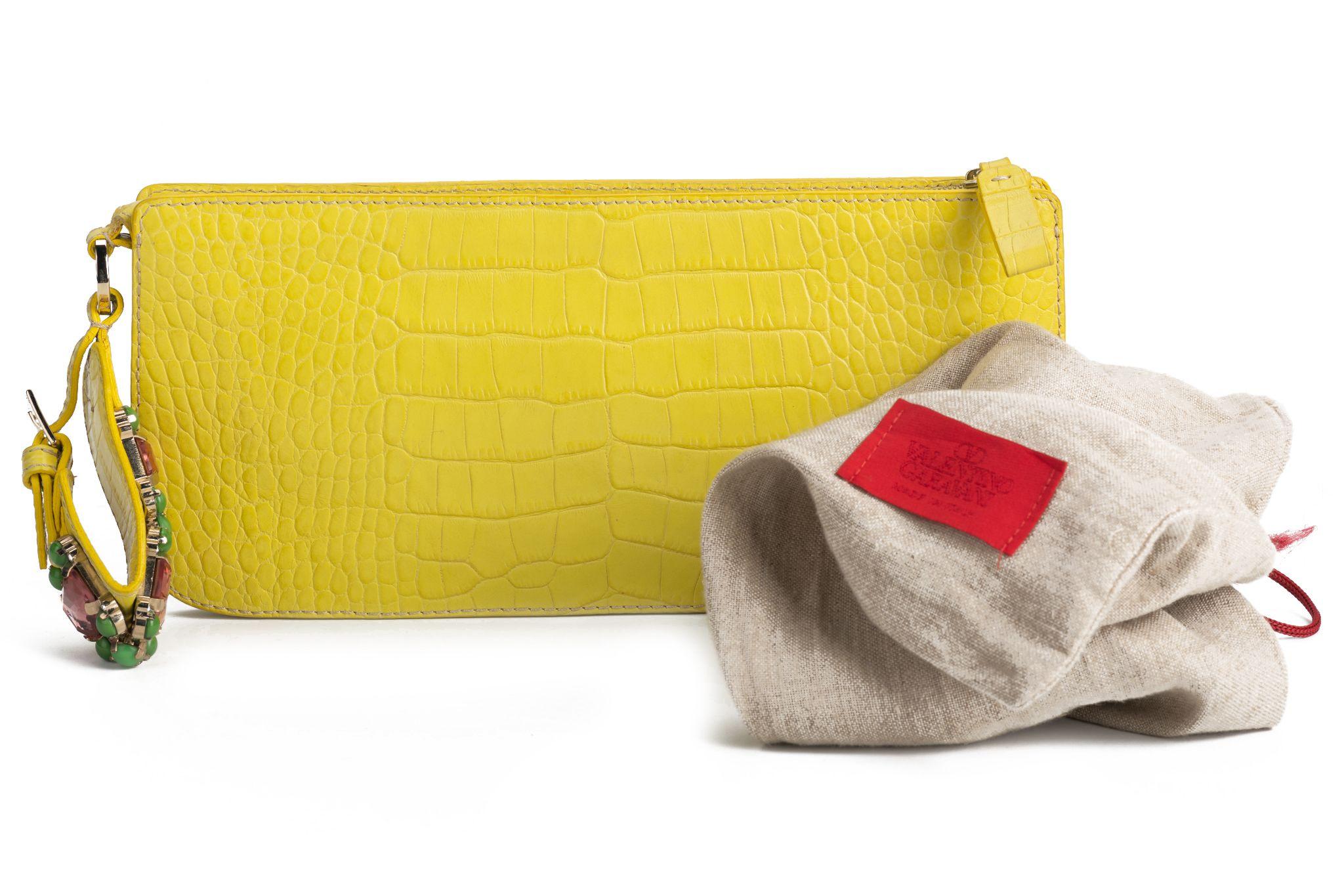 Valentino Croc print Yellow Wrist Purse For Sale 6