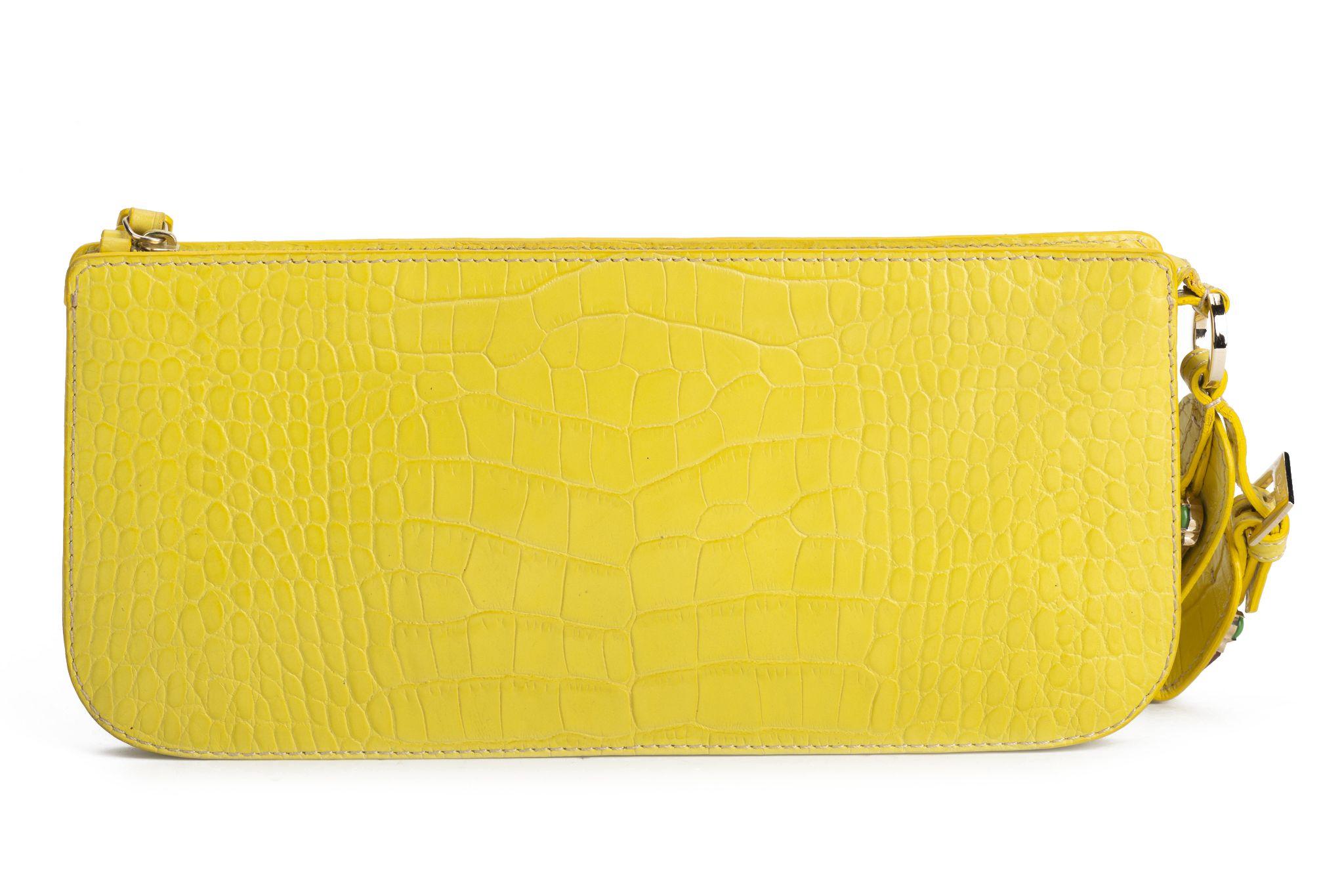 Valentino Croc print Yellow Wrist Purse In New Condition For Sale In West Hollywood, CA
