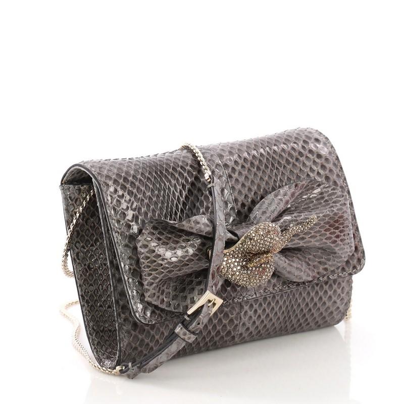 Gray Valentino Crystal Brooch Crossbody Bag Python Mini