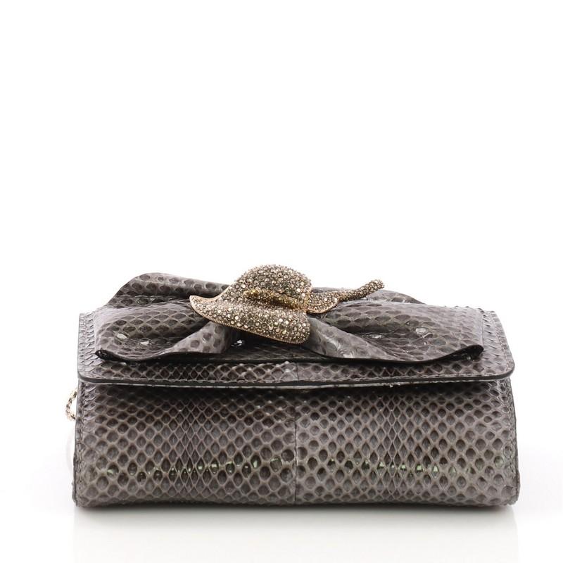 Women's Valentino Crystal Brooch Crossbody Bag Python Mini