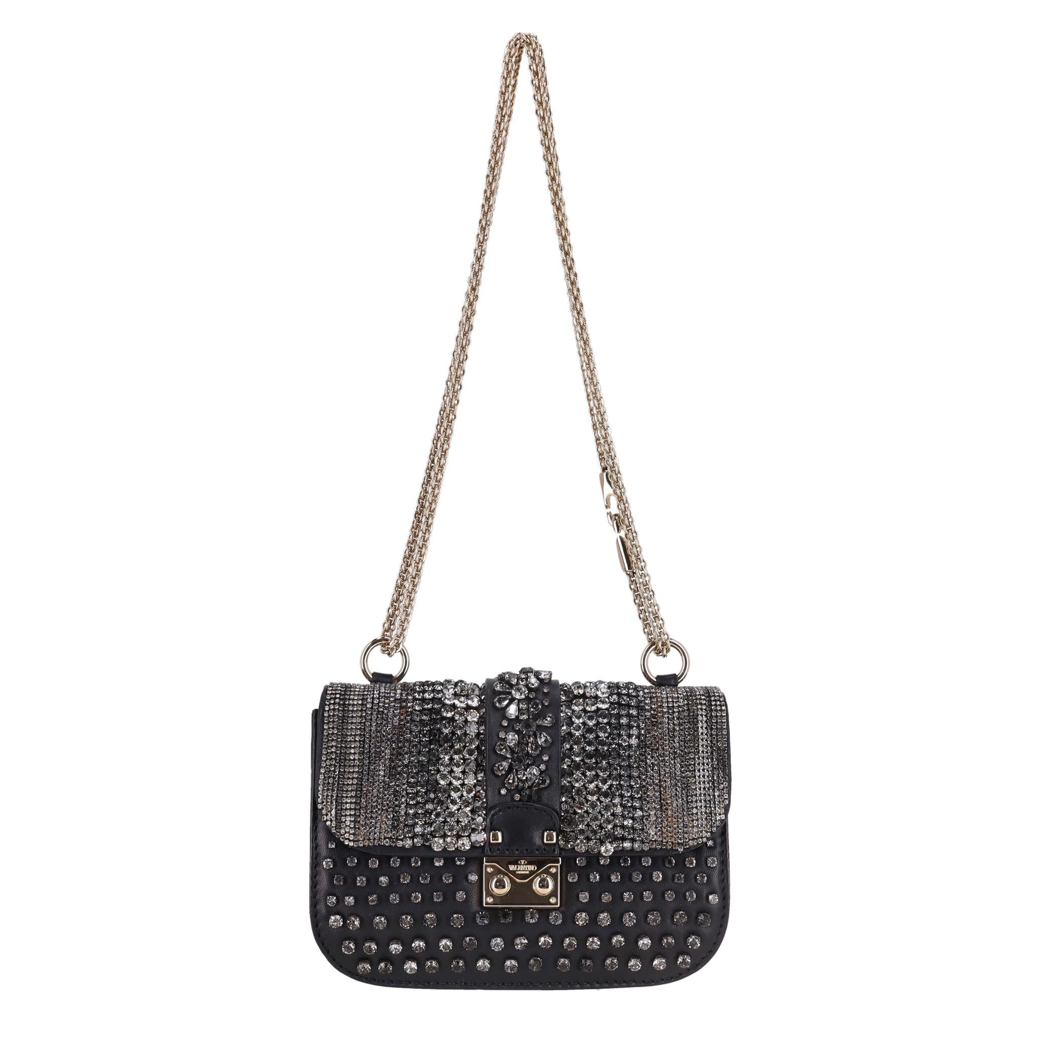 Noir Valentino - Sac Glam Lock orné de cristaux en vente