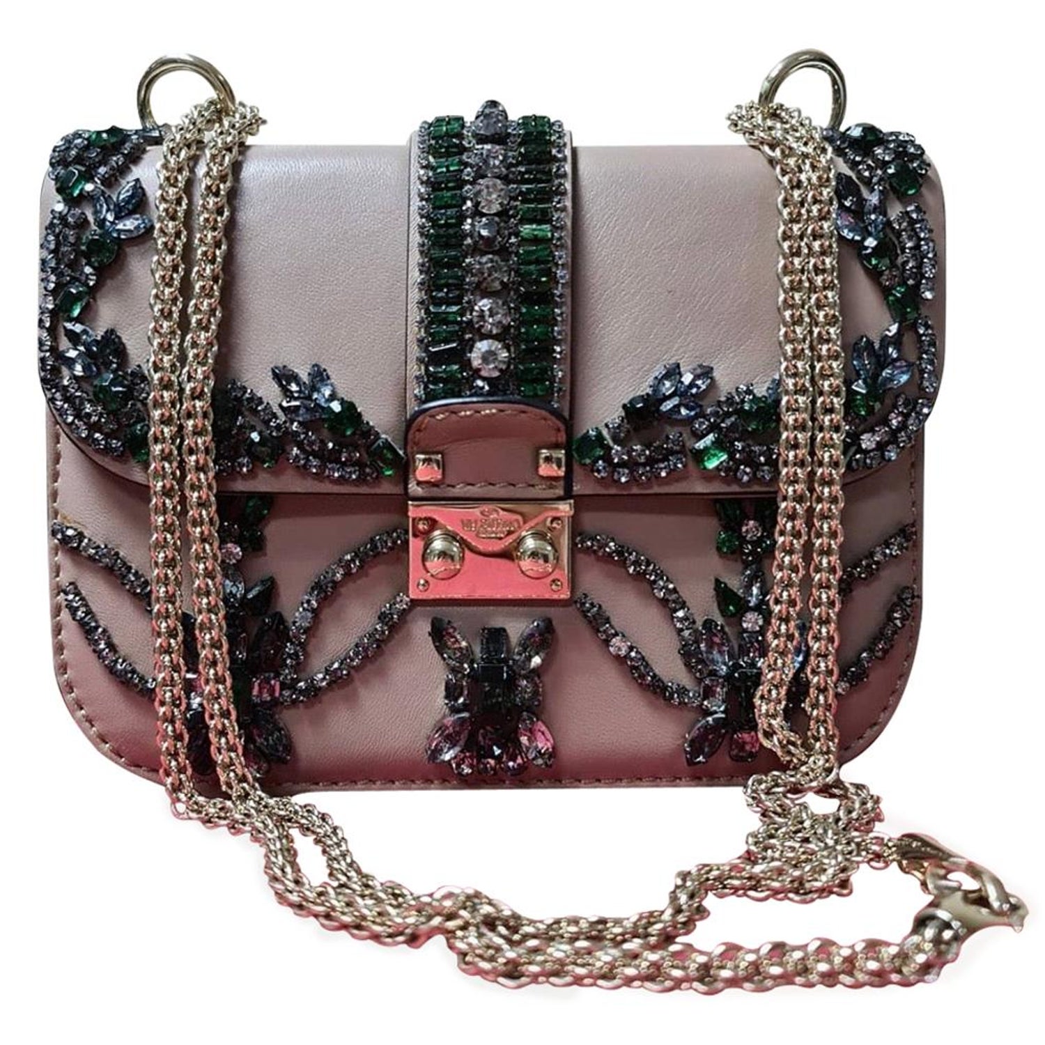 Valentino Crystal Embellished Glam Lock Pink Leather Cross Body Bag For  Sale at 1stDibs | valentino crystal bag