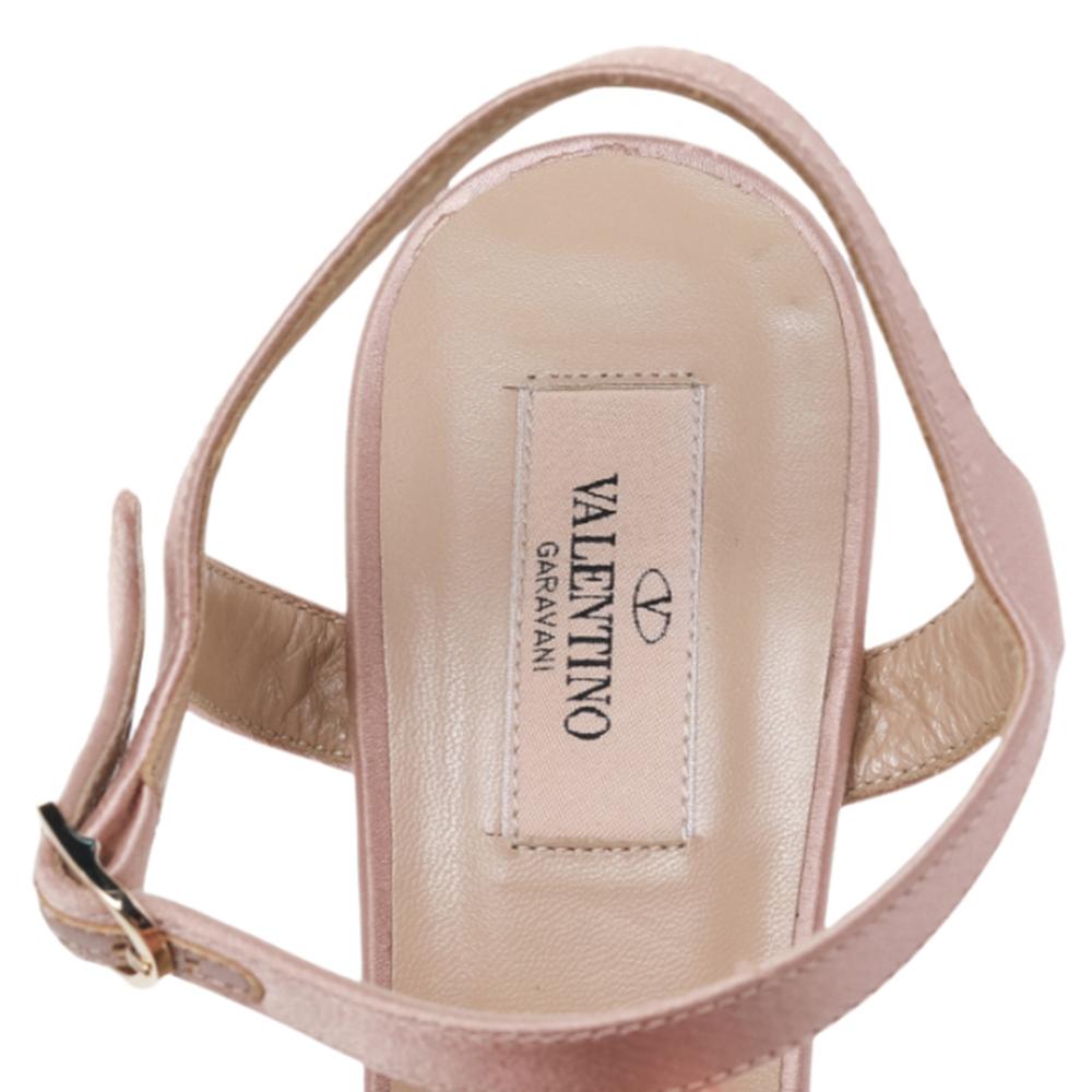 Beige Valentino Crystal Embellished Mesh Bow Platform Ankle Strap Sandals Size 39.5