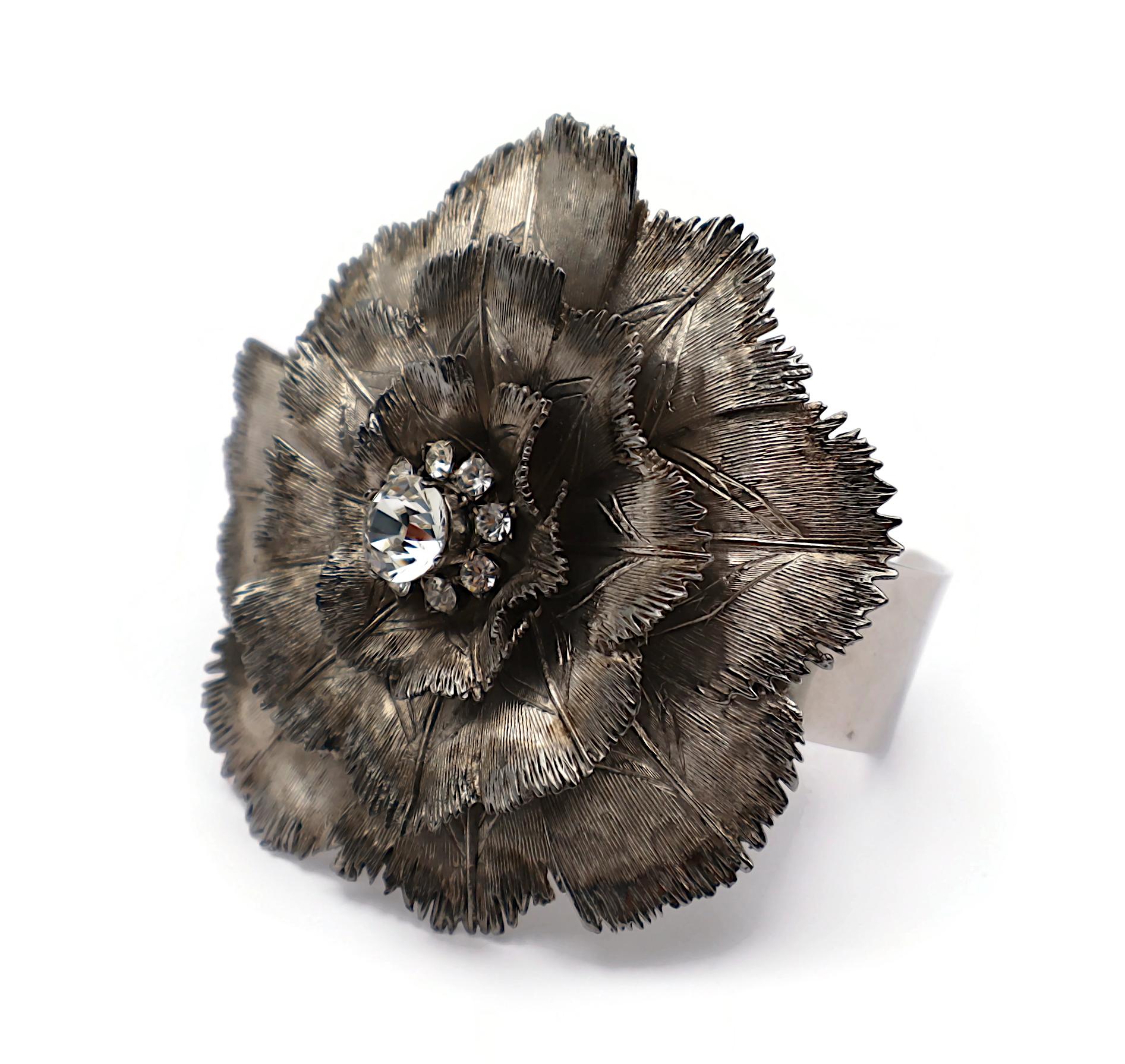 VALENTINO Crystal Flower Cuff Bracelet For Sale 1