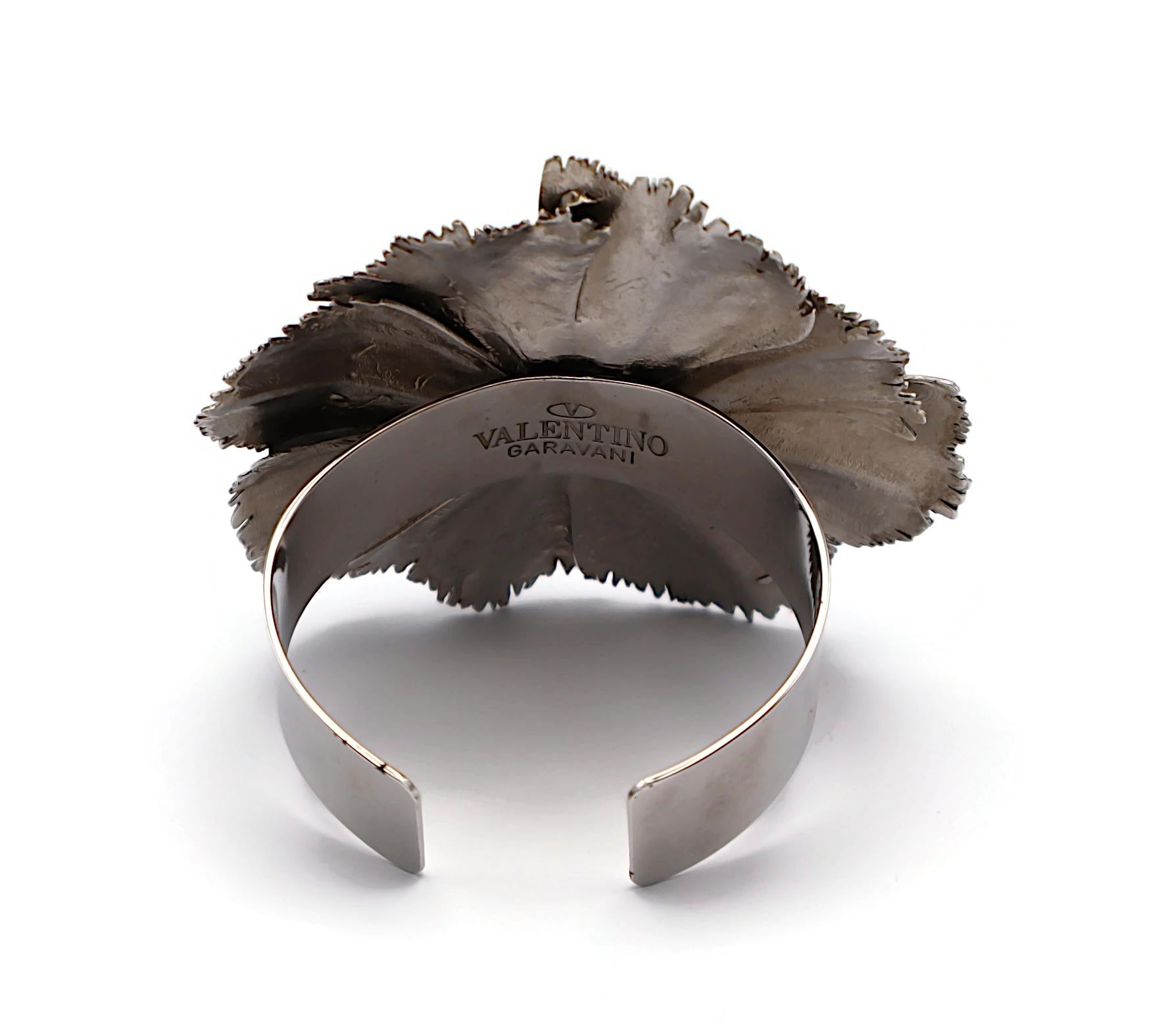 VALENTINO Crystal Flower Cuff Bracelet For Sale 2