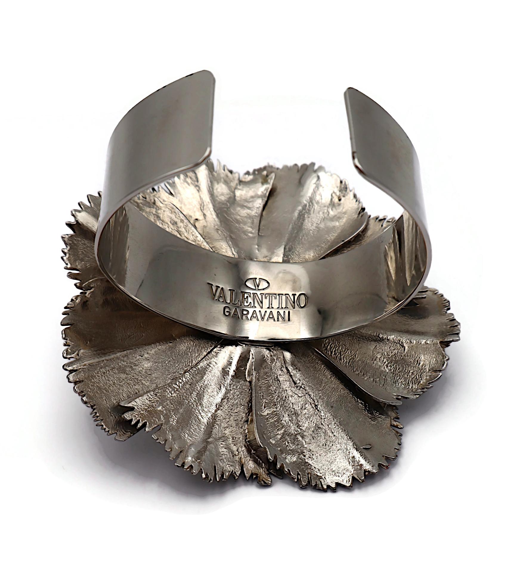 VALENTINO Crystal Flower Cuff Bracelet For Sale 5