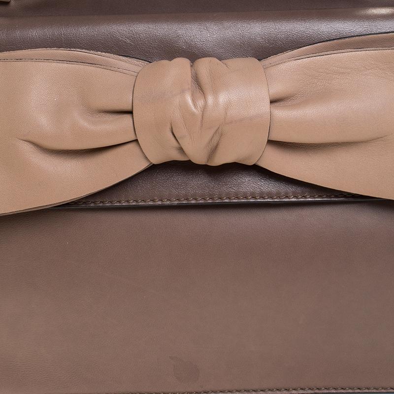Valentino Dark Beige Leather Bow Top Handle Bag 4
