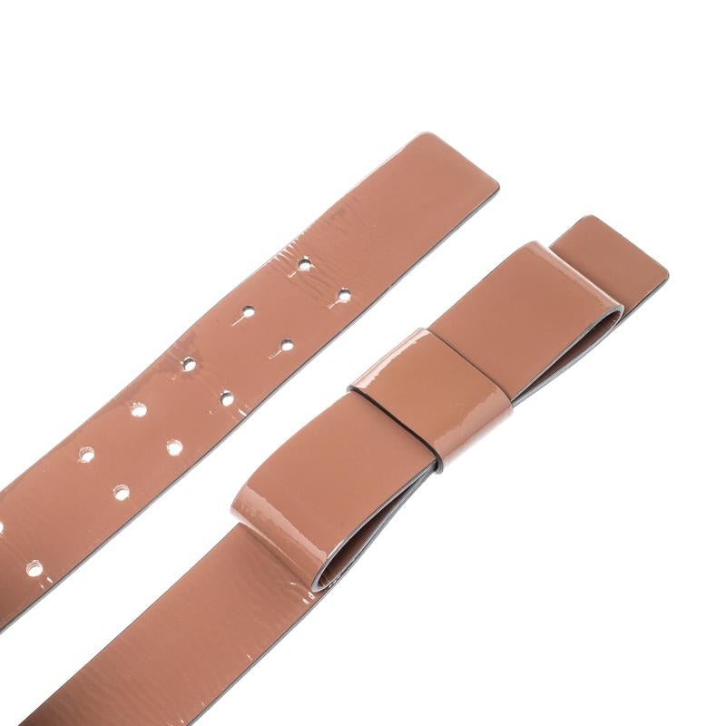 Valentino Dark Beige Patent Leather Bow Belt 90CM 1