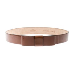 Valentino Dark Beige Patent Leather Bow Belt 90CM