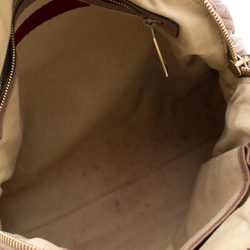 Valentino Dark Beige Pleated Leather Bow Dome Satchel 2