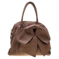 Valentino Dark Beige Pleated Leather Bow Dome Satchel