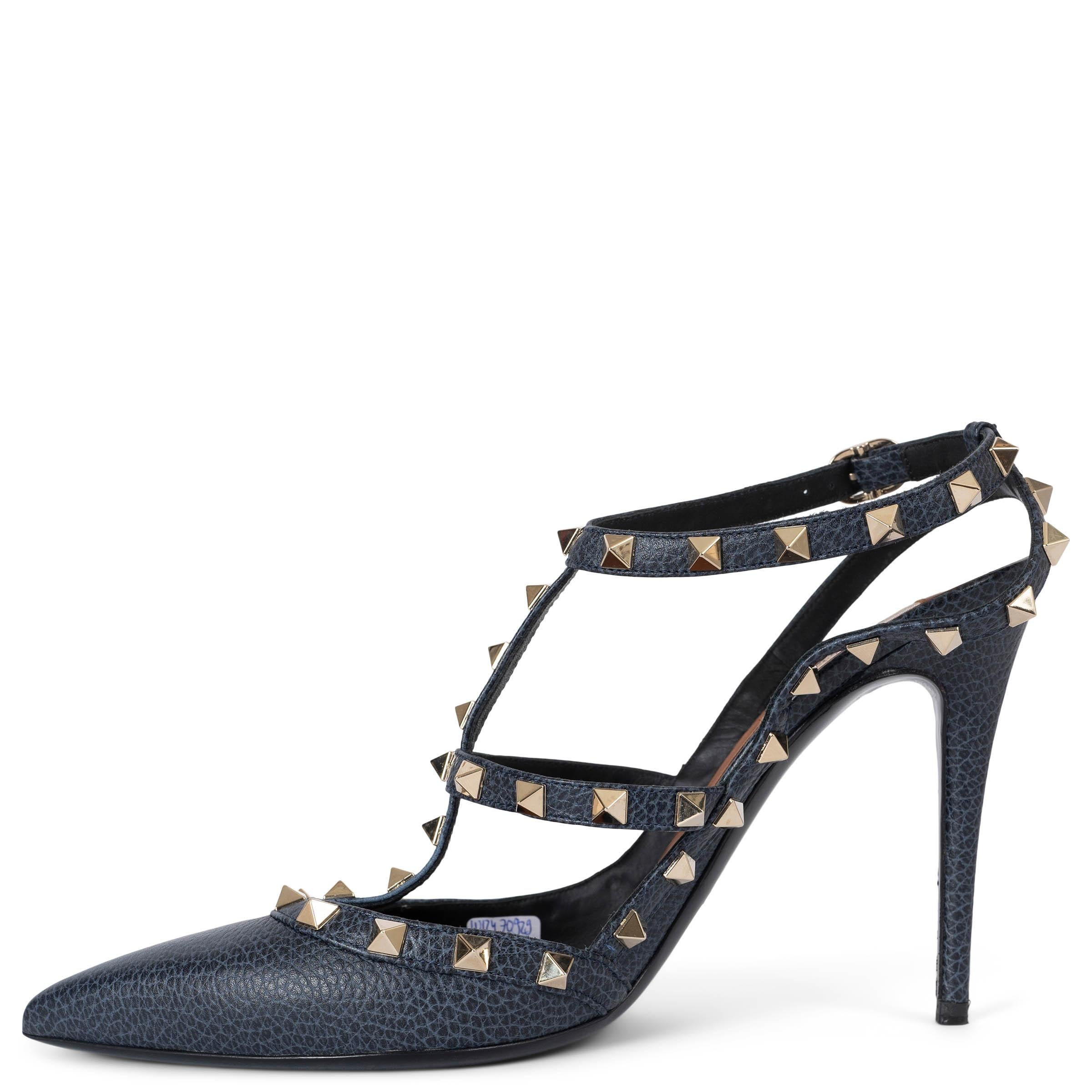 Nero Valentino, pelle blu scuro ROCKSTUD CAGE SLINGBACK Scarpe 42 in vendita