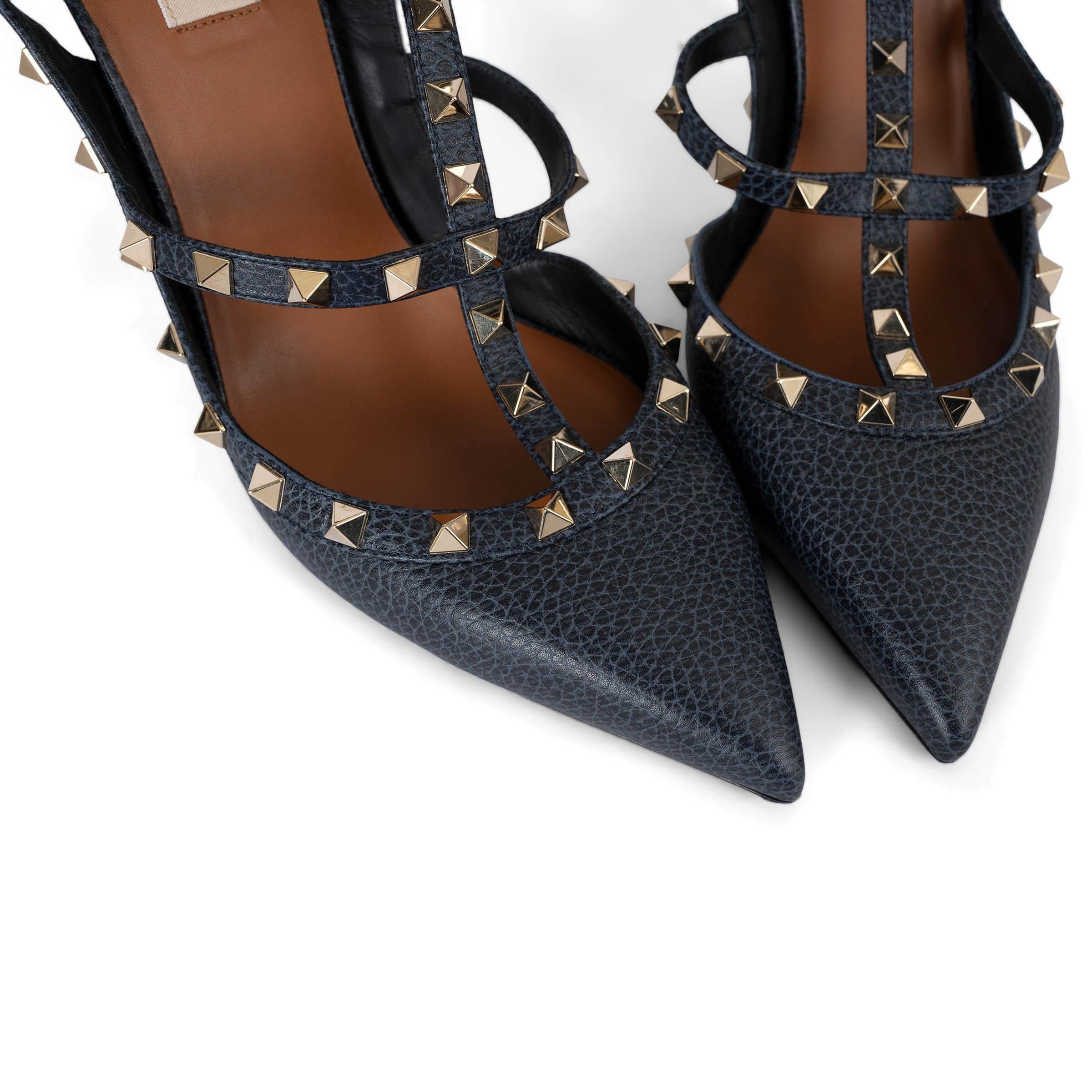 Valentino, pelle blu scuro ROCKSTUD CAGE SLINGBACK Scarpe 42 in vendita 1