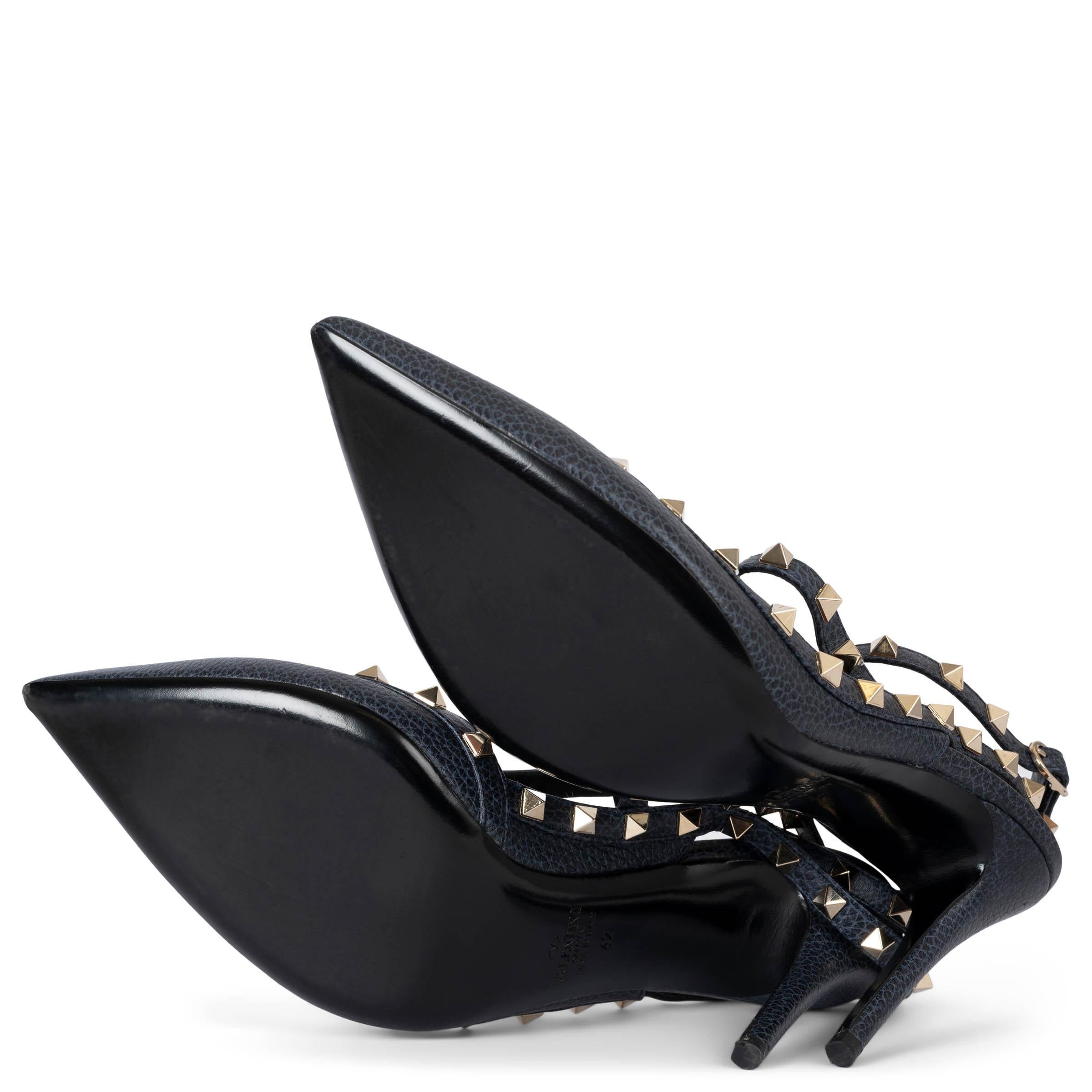 Valentino, pelle blu scuro ROCKSTUD CAGE SLINGBACK Scarpe 42 in vendita 3