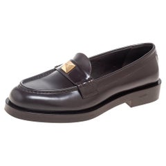 Valentino Dark Brown Leather Roman Stud Loafers Size 39.5