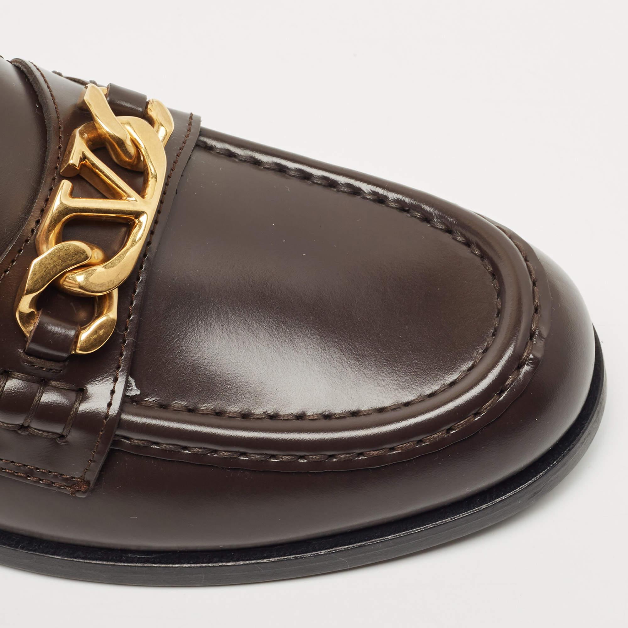 Valentino Dark Brown Leather VLogo Chain Loafers Size 41 1