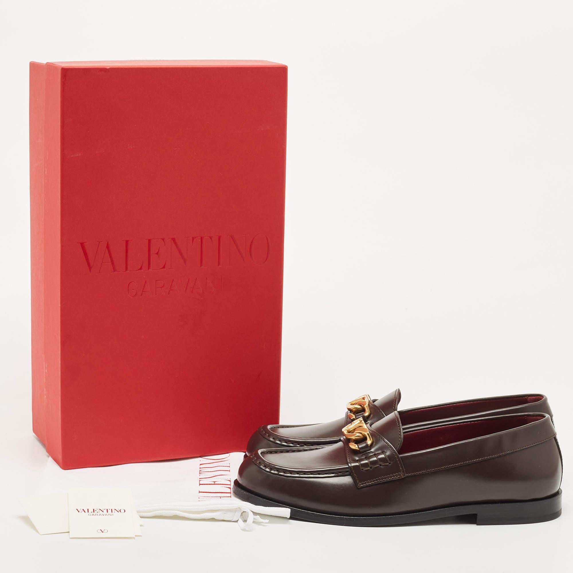 Valentino Dark Brown Leather VLogo Chain Loafers Size 41 4