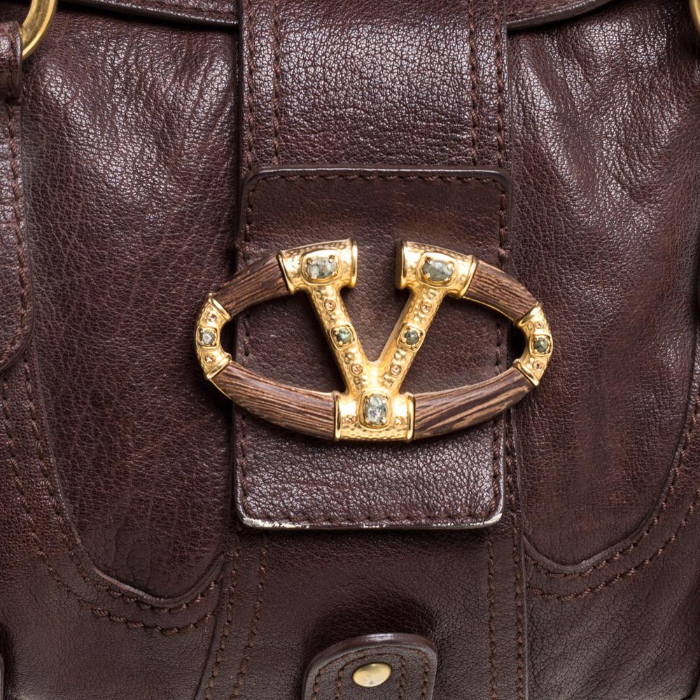 Valentino Dark Brown Leather VLogo Flap Shoulder Bag 2
