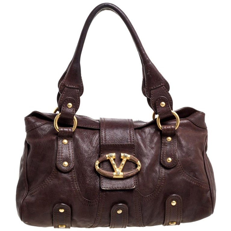 Valentino Dark Brown Leather VLogo Flap Shoulder Bag For Sale at 1stDibs