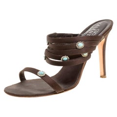 Valentino Dark Brown Satin Strappy Slide Sandals Size 36.5