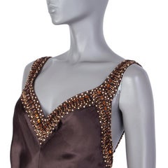 VALENTINO dark brown silk SATIN BEADED Evening Gown Mxi Dress 8