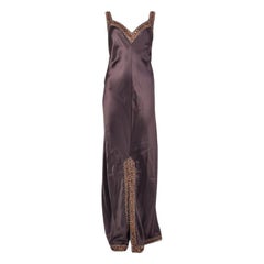 VALENTINO dark brown silk SATIN BEADED Evening Gown Mxi Dress 8
