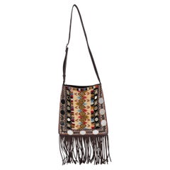 VALENTINO dunkelbraunes Wildleder 2025 NELLCOTE EMBROIDERED FRINGE Crossbody Bag
